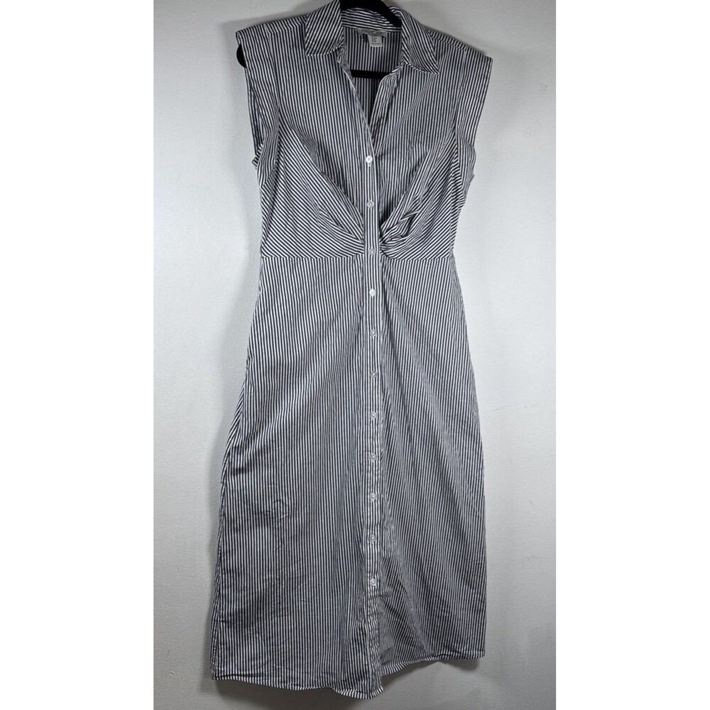 Rachel Zoe Striped Shirt Dress M Navy White Twist Front Maxi Preppy Coastal